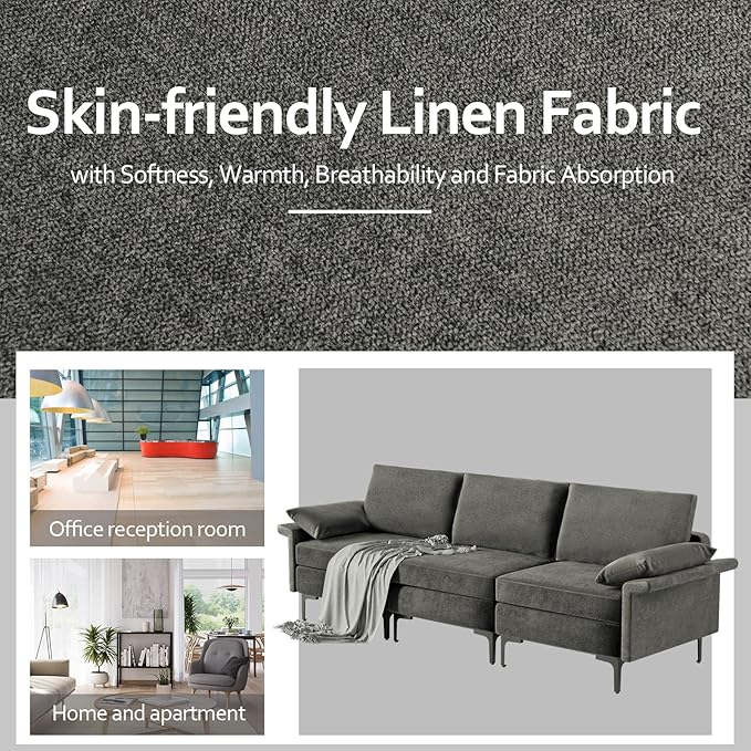 Giantex 3-Seat Sectional Sofa Couch 100.5 L Convertible Sleeper with USB Port &amp Outlet Armrest Cushion Modern Fabric Upholstered Modular Sofa for Living Room Apartment Dorm Reception Room