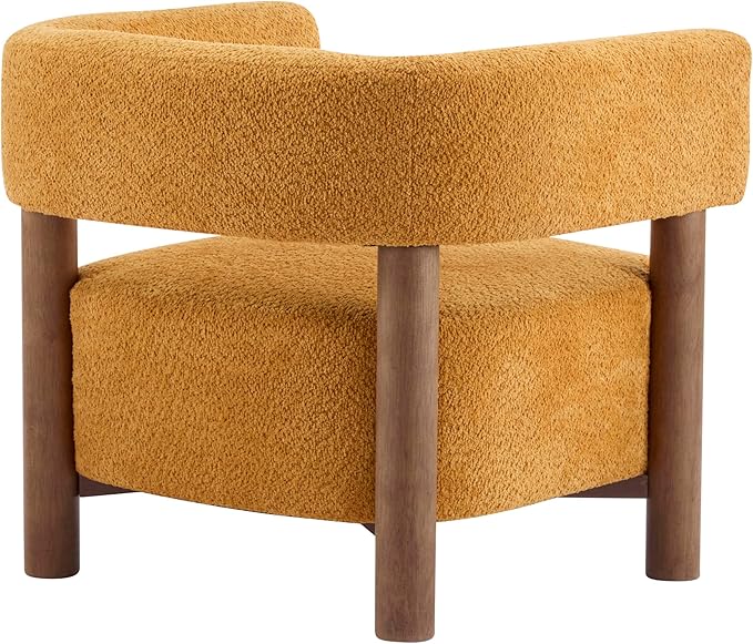 Christopher Knight Home Carly Low Profile Accent Chair Round Backrest Side Chair Living Room Armchair with Boucle Fabric Cushion Comfy Reading Chair for Bedroom Wooden Single Lounge Sofa Yellow