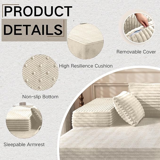 AreShark 105.5 Modular Sectional Sofa L-Shape Modular Cloud Sofa with Deep Seat for Living Room Bedroom Upholstered Couches No Assembly Required Beige Right Hand Facing