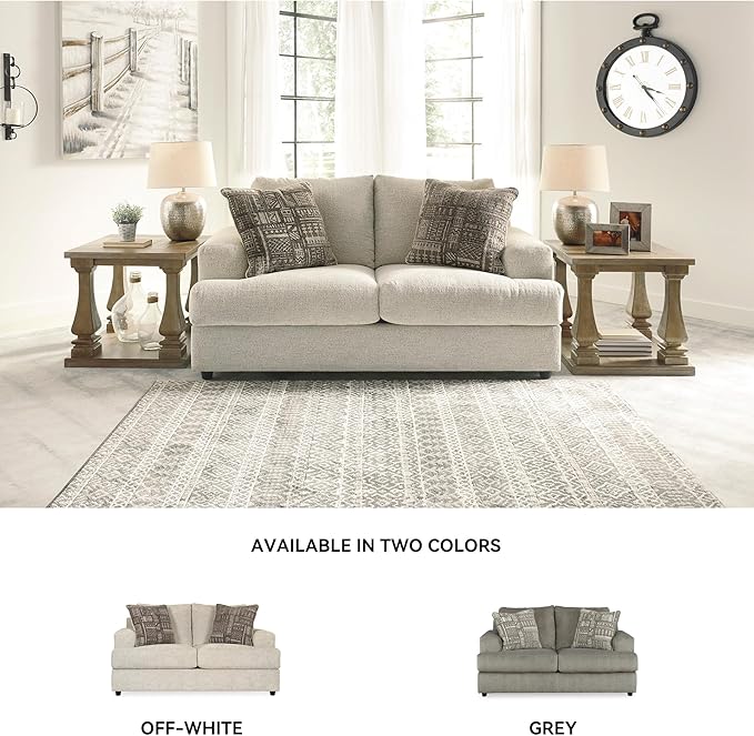 Signature Design by Ashley Soletren Contemporary Chenille Loveseat with 2 Accent Pillows Off-White