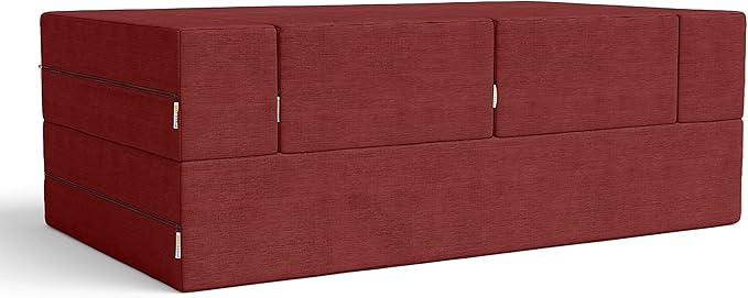 Jaxx Zipline Convertible Sleeper Loveseat &amp Ottomans Textured Microvelvet - Berry Red