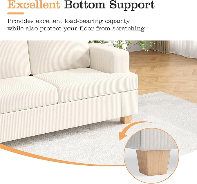 Apicizon 89'' 3-Seat Sofa Couch with Loveseat 2 Piece Comfy Sofa Sets for Living Room Modern Lounge Sofa Sleeper Couch for Apartment with Deep Seat Living Room Set White Corduroy