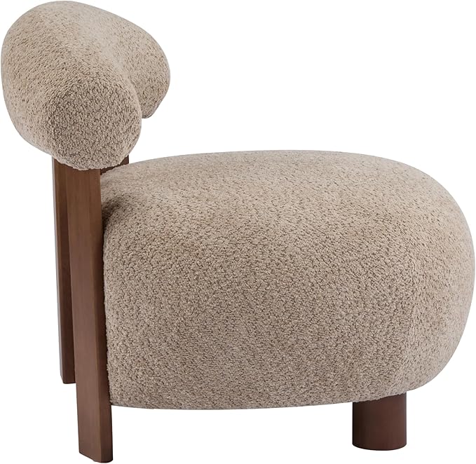 Christopher Knight Home Elvina Boucle Fabric Accent Chair Solid Wood Single Lounge Sofa Bedroom Comfy Reading Chair for Modern Minimalist Style Living Room/Home Office Light Brown