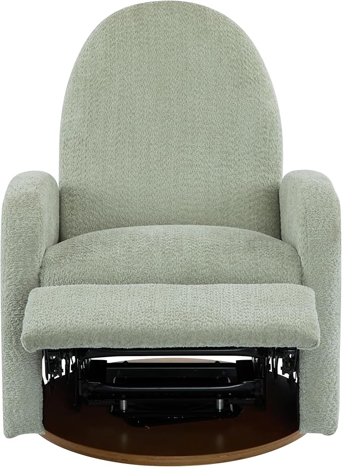 Christopher Knight Home Sidney Boucle Fabric Upholstered 360° Swivel Chair Push-Back Recliner Solid Wood Glider Recliner with Rotation Living Room Lounge Chair Adjustable Backrest Greyish Green