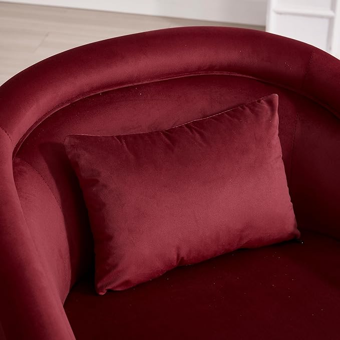 KEIKI 360° Swivel Accent Barrel Chair with Velvet Upholstery Soft Foam Cushion Sturdy Wooden Frame Comfortable and Stylish for Living Room Bedroom Office – Red