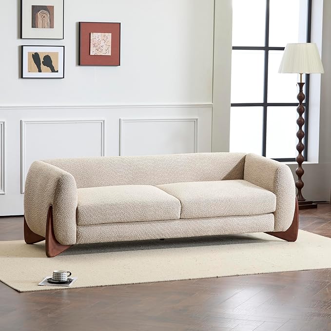 Christopher Knight Home Almab 82 Inches Sofa Couch Cozy Boucle Upholstered 3-Seater Sofa Wood Frame Couch Comfy Couches for Living Room and Office Modern Sofa Lounge Seating Almond