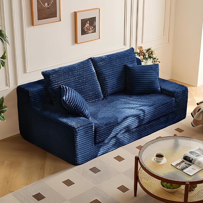 70.9'' Loveseat Sofa 2 Seater Flannel Fabric Loveseat Couches Comfy Upholstered Modern Leisure Love Seat Couch with 2 Pillow Convertible Sofa Bed for Bedroom Office Living Room