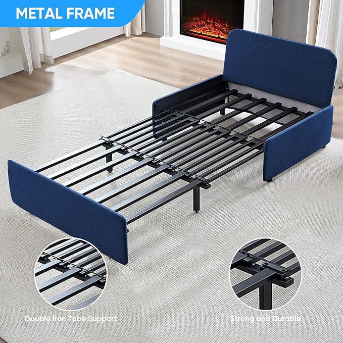 Mjkone 43 Width Twin Size Sleeper Sofa Bed 2-in-1 Modern Convertible Linen Sofa Sleeper Pull Out Couch Bed with Cushions &amp Throw Pillows for Living Room Home Office Small Place Blue