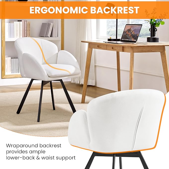 Yaheetech Swivel Accent Chair Flower Chenille Armchair Vanity Chair Side Chair with 360-Degree Swivel Base and Seat Cushion for Living Room/Bedroom/Home Office/Makeup White Set of 2