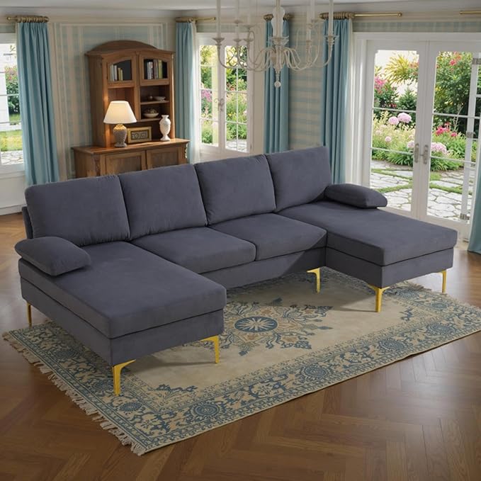 99.5 Modular Sectional Sofa U Shaped Sectional Comfy Couch for Living Room Convertible Modular Sofa Couch with Two Chaises High Supportive &amp Soft Sponge Deep Grey