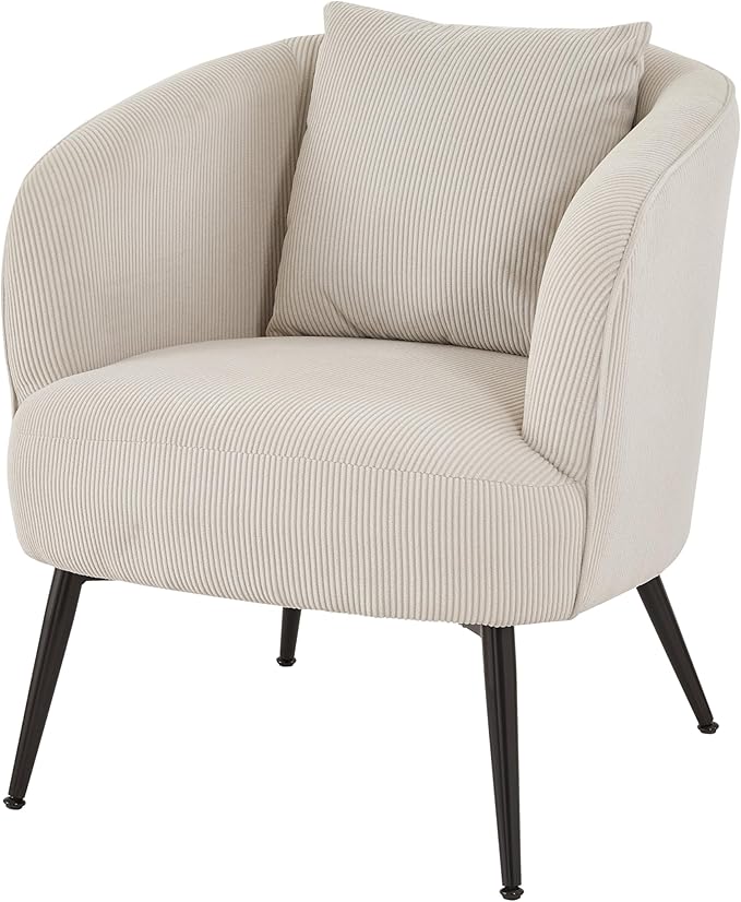 Modern Channel Corduroy Accent Chair with Black Metal Legs Luxurious Design and Comfortable Seating Ideal for Living Room Bedroom or Office Beige