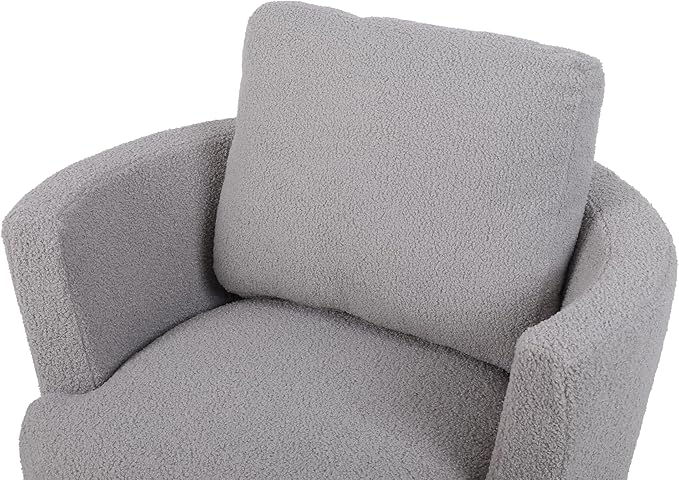 Teddy Swivel Barrel Chair Swivel Accent Chairs Armchair for Living Room Reading Chairs for Bedroom Comfy Round Barrel Chairs with Gold Stainless Steel Base (Grey)