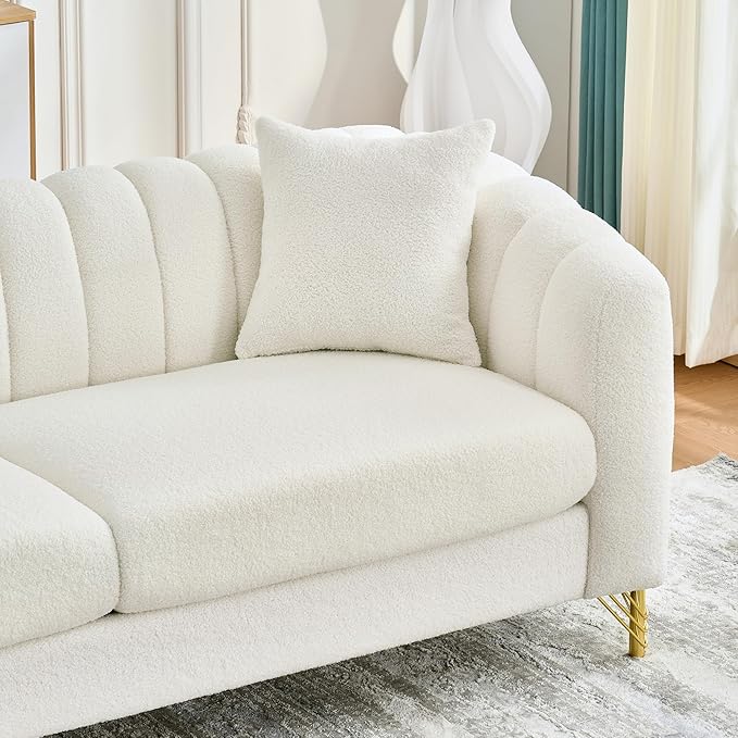 Loveseat Velvet Fabric Two- Seater Couch Buckle Design and Rivet Decoration Deep Seated Double Sofa Suitable for Living Room Bedroom Apartment Hotel etc (beige-06)