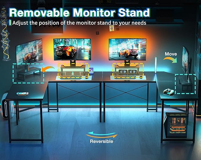 AODK L Shaped Gaming Desk Computer Corner Desk PC Gaming Desk Table with Large Monitor Riser Stand for Home Office Sturdy Writing Workstation51 * 19 inchBlack