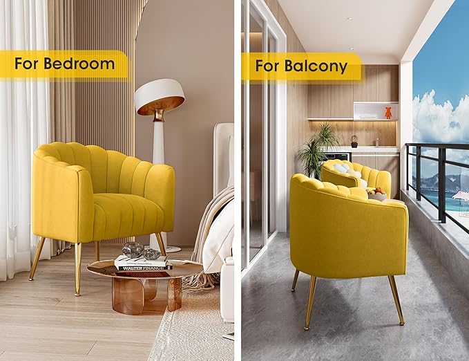 Oversized Pumpkin Couch Accent Chair Modern Comfy Velvet Upholstered Barrel Chairs Luxury Single Sofa Armchair for Living Room Waiting Room Office and Vanity (Yellow)
