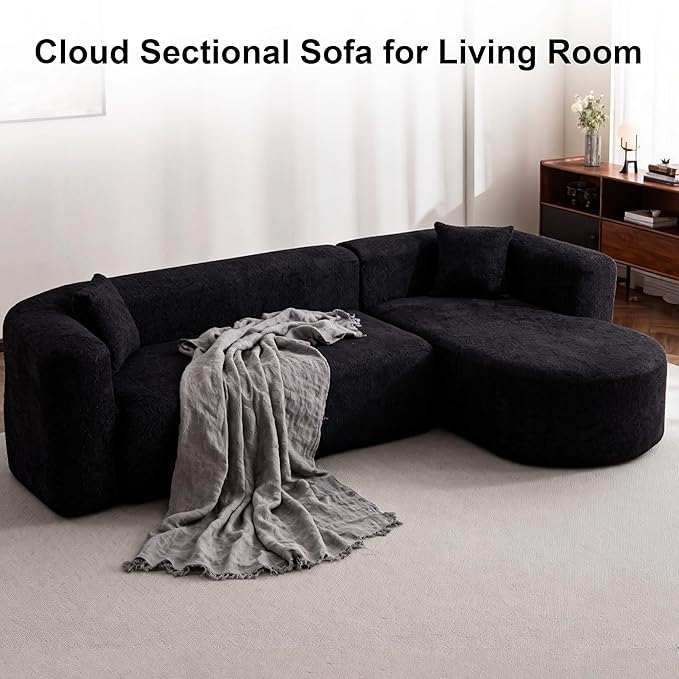 109.4 Sectional Couch with L-Shaped Chaise Boneless Modular Sectional Sofa Soft Chenille Sofa with Deep Seat for Living Room No Assembly (Right-Facing Chaise Black) | Breaathable Material