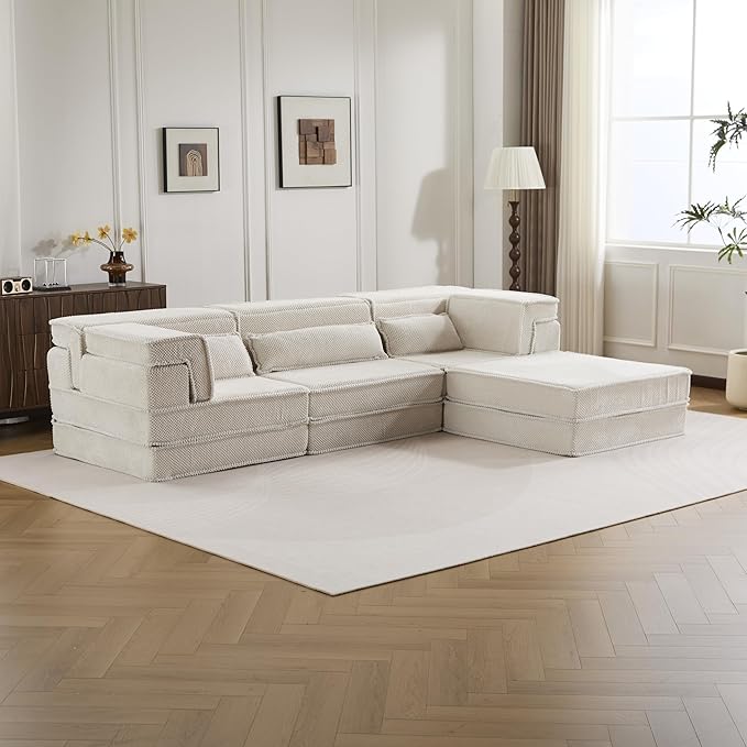 KEIKI 2Seat Modular Velvet Sofa Couch with Chaise Memory Foam for Modern Home Small Space Style Conscious Minimalists Warm Inviting Comfy Supportive Rest Space Elegant Premium Design White