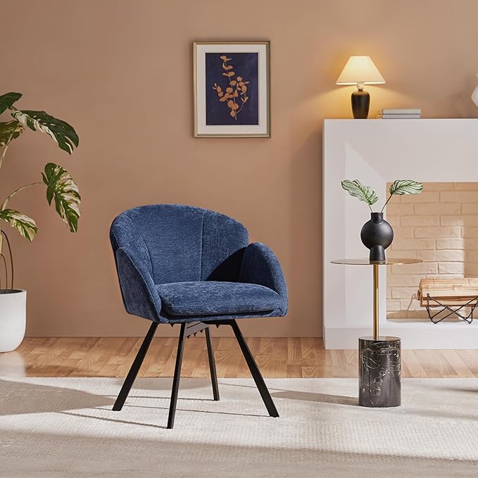 Yaheetech Swivel Accent Chair Flower Chenille Armchair Vanity Chair Side Chair with 360-Degree Swivel Base and Seat Cushion for Living Room/Bedroom/Home Office/Makeup Blue Set of 2