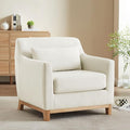 Extra Deep Accent Chair Fabric Upholstered Comfy Reading Armchair for Living Room Bedroom Single Seat Sofa Chair with Wood Base Velvet Beige