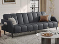 Fadware Faux Leather Couch Convertible Futon Sofa Bed with Adjustable Backrest Mid Century Leather Sofa Loveseat with Side Pockets&amp Metal Leg Modern Leather Sleeper Sofa for Living Room Bedroom