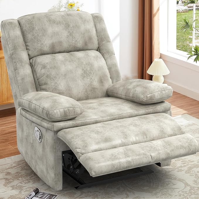 Recliner Chair for Adults Oversized Manual Pull Tab Reclining Chair 2-Tier Cushions Minimalist Style Single Sofa for Living Room RV (Polished Microfiber)
