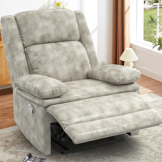 Recliner Chair for Adults Oversized Manual Pull Tab Reclining Chair 2-Tier Cushions Minimalist Style Single Sofa for Living Room RV (Polished Microfiber)