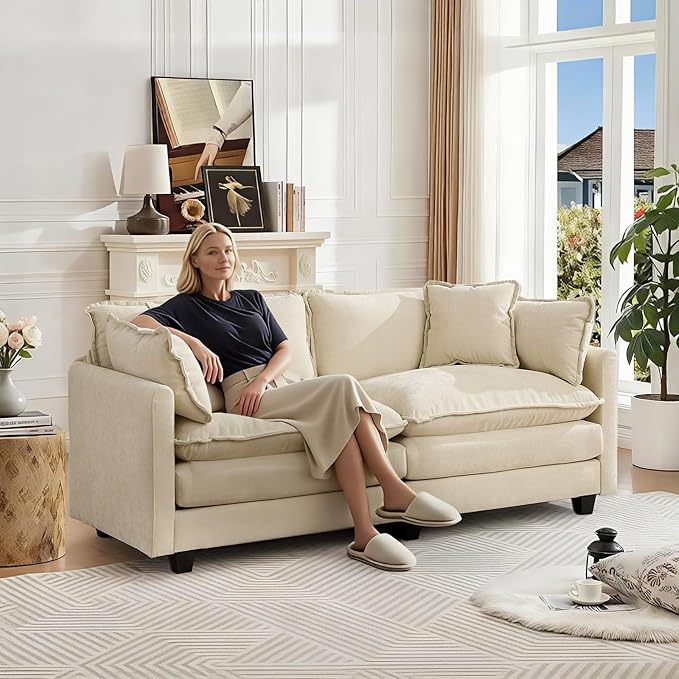 Sofa Couch for Living RoomModern Modular Sectional Sofa 2-Seat 78 Chenille Removable Memory Foam Sofa with 2 Throw Pillows2 Lumbar Pillowsfor Bedroom ApartmentBeige