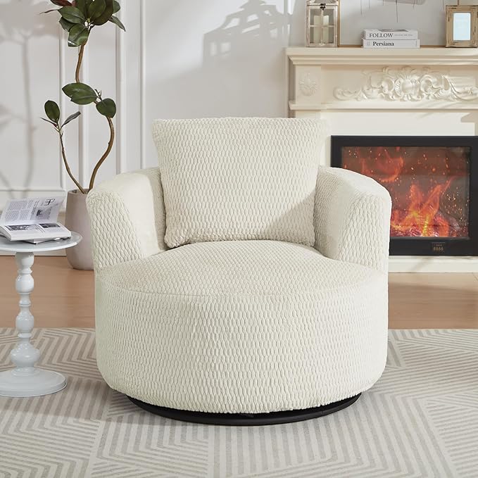 360° Swivel Accent Chair Compressible for Storage Modern Luxury Chair with Thick Cushioning for Office Living Room and Apartment Cream