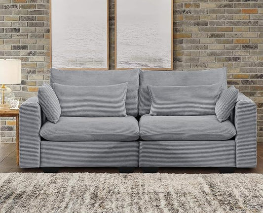Flesser 87 Modular Sofa Loveseat Couch for Living Room Oversized Corduroy Love Seat 2-3 Seater Office Couch for Small Space Modular Sectional Small Sofa for BedroomDormStudio (Light Grey)
