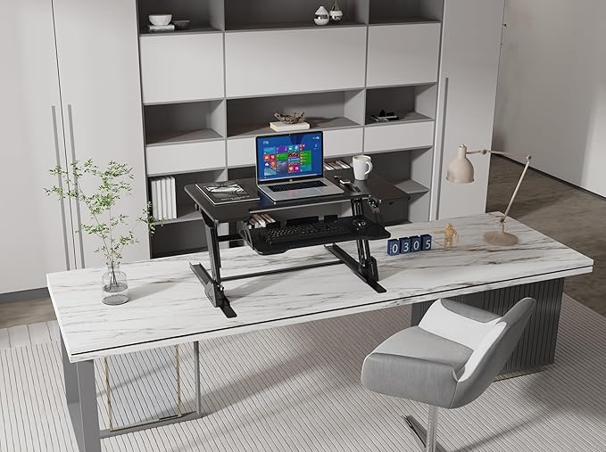 Standing Desk Converter 36 x 24 Inches - Height Adjustable Sit to Stand Riser with Keyboard Tray Ergonomic Workstation for Home Office Black