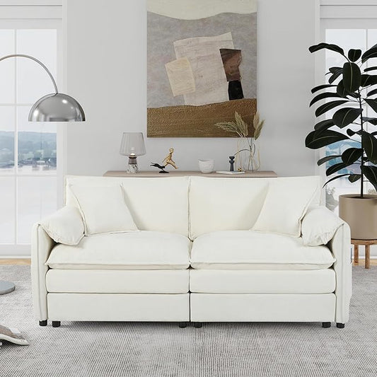 Oversized Chenille Loveseat Sofa 76” Comfy 2 Seater Couch with Deep Seat Modular Love Seat Couch for Living Room Bedroom Apartment Easy Assembly Small Cloud Couch White