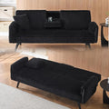 Futon Sofa Bed Modern Folding Couch for Small Space 72'' Corduroy Convertible Loveseat Sleeper Bed Daybed Recliner Lounge Sofas for Living Room2 Cup HoldersMetal LegsRemovable Armrests (Black I)