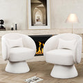Swivel Barrel Chair Set of 2 Upholstered Swivel Cuddle Accent Chairs for Living Room Comfy 360°Small Round Boucle Sherpa Barrel Armchair for Bedroom Nursery (White Teddy)