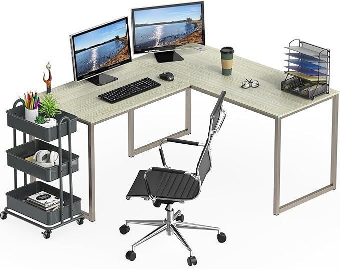 SHW Mission 55 x 60 Inches L-Shape Home Office Computer Desk Maple