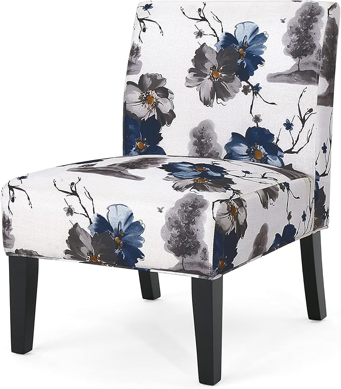 Christopher Knight Home Kendal Set of 2 Fabric Upholstered Club Chair Floral Print Modern Armless Accent Chair for Living Room Comfy Slipper Chair for Bedroom Home Office Blue+White
