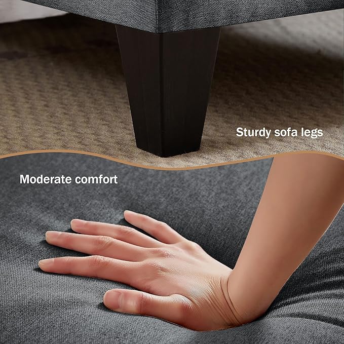 111 Sectional Couch for Living Room Modern Polyester Fibre U Shaped Sofa Couches with Double Chaise Upholstered 4 Seater Sofa for Living Room Apartment Office Dark Grey