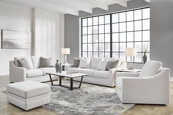 Signature Design by Ashley Maitelynn Contemporary Sofa with Accent Pillows Reversible Cushions and Sloped Arms Light Gray