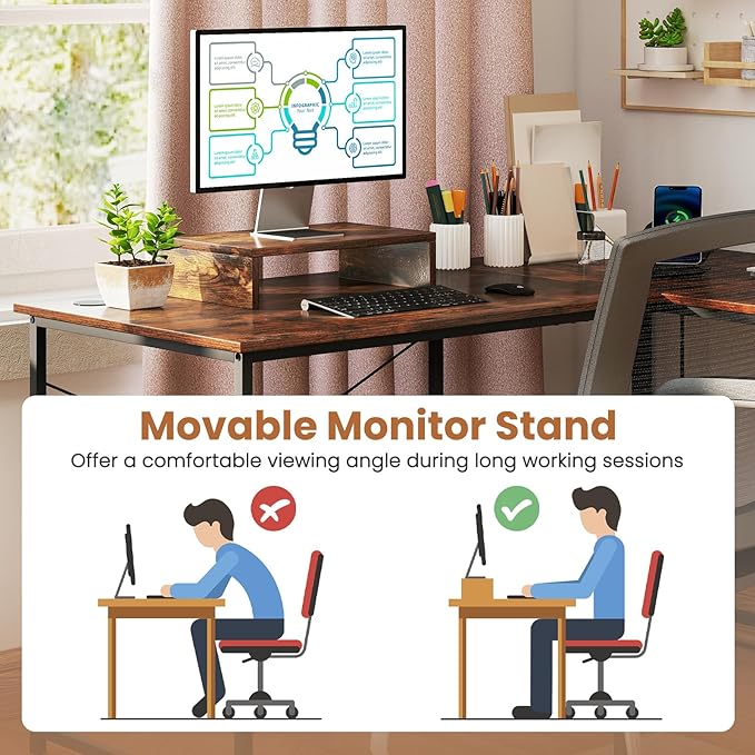 Tangkula L-Shaped Computer Desk with Power Outlets 95” Long 2-Person Desk with Monitor Shelf Modern Corner Desk Gaming Table with USB Ports for Home Office