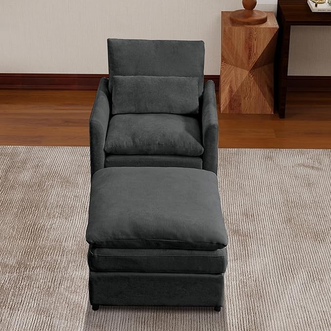Tbfit Living Room Furniture Set Chair &amp Ottoman Modern Comfy Cloud Sofa Set Spring Seat Cushions Chenille Dark Gray