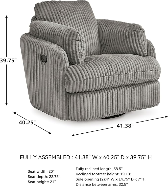 Signature Design by Ashley Tie-Breaker Casual Swivel Glider Recliner with Hidden Storage Gray