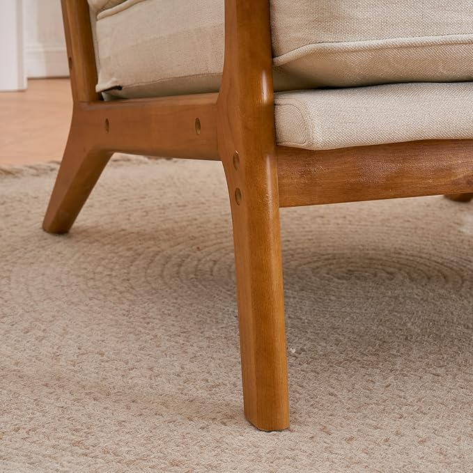 Accent Chair for Living Room Mid-Century Modern Lounge Chair with Solid Wood Legs Comfortable Reading Armchair for Office Apartment Bedroom Waiting Room Beige