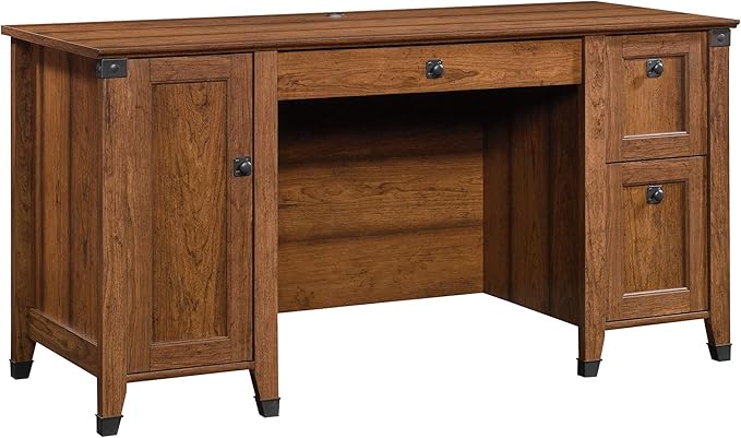 Sauder Carson Forge Rustic Vintage Computer Desk with Drawers Storage in Washington Cherry finish