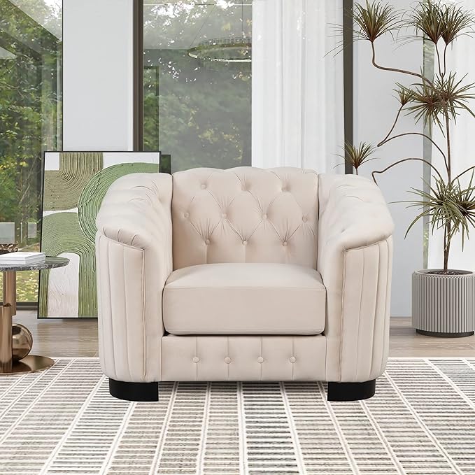 41.5 Velvet Upholstered Accent SofaModern Single Sofa Chair with Thick Removable Seat Cushion for Living RoomBedroomor Small SpaceBeige