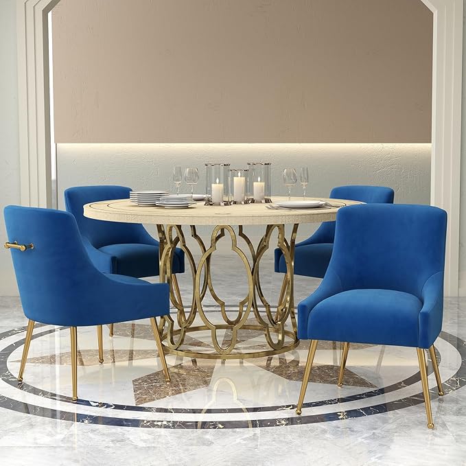 Dining Chairs Set of 6 Modern Velvet Dining Room Chairs with Gold Legs Upholstered Accent Chairs for Living Room/Restaurant/Study Room(Navy)