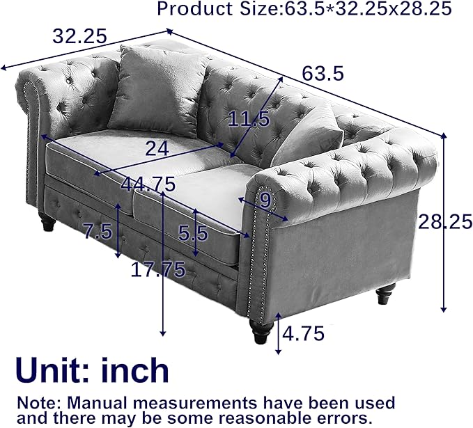 KEIKI Chesterfield Sofa Retro Style Upholstered 2 Seater Tech Fabric Couch with Rolled Arm for Living Room Bedroom Office Brown