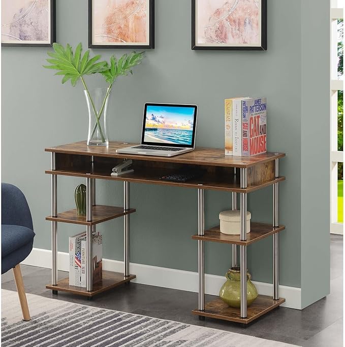 Coastal Craftsman No Tools Desk Home Office Desk with Shelves Corner Shelf Vanity Desk Computer Desk Nail Table for Nail Tech - 47.25 L x 15.75 W x 30 H Barnwood