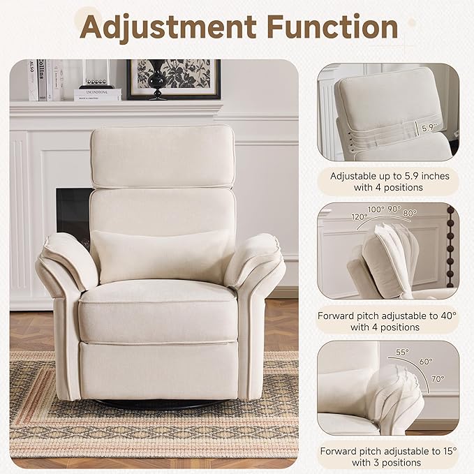 MELLCOM Power Recliner Rocking Chair Nursery Gliders with Adjustable Armrests and Headrest Swivel Electric Glider Reclining Nursing Chair with Storage Bags and USB Port FSC CertifiedBeige Fabric