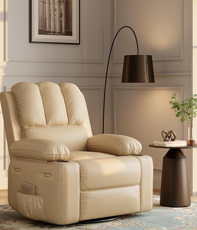 Garvee 27'' Oversized Recliner Manual Recliner Chair for Adults PU Leather Single Sofa with with Extra Width for Nursery Living Room and Bedroom Creamy