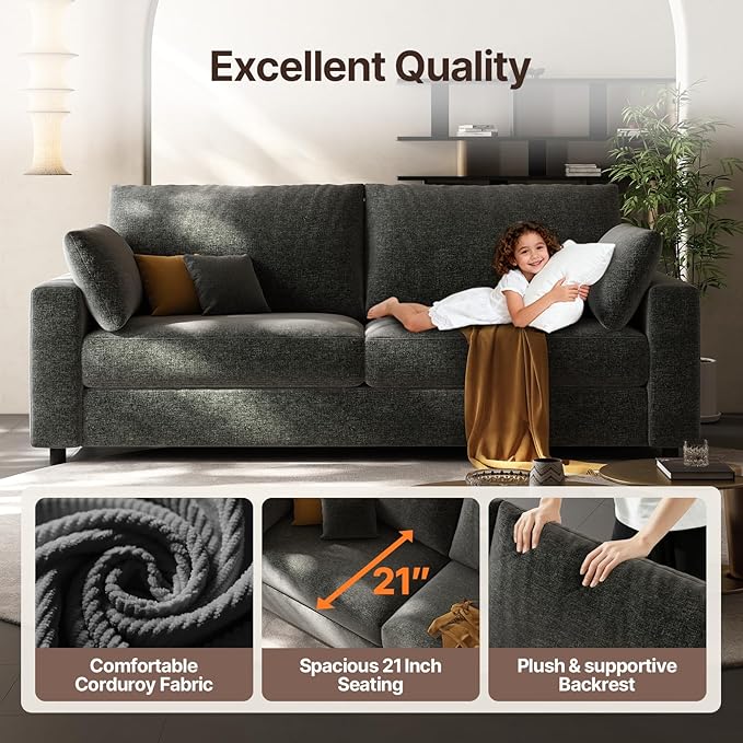 71” Loveseat Sofa Mid Century Modern Decor Love Seat Couches for Living Room Linen Fabric Deep Cushions Couch for Bedroom Solid and Easy to Install Love Seats Furniture (Dark Gray 71 Inch)