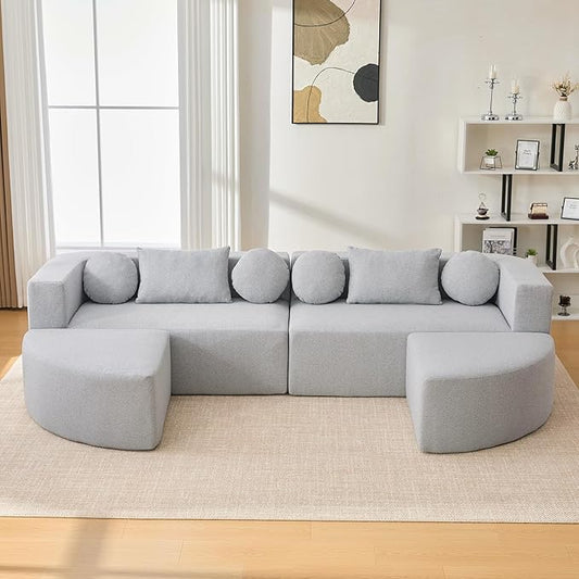 Boneless Couch Modular Sectional Sofa 114.9 Free-Combined Sofa Couch Sofa Bed Compression Sofa with Deep Seating and Curved Design for Living Room (Grey#20)